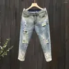 Erkekler kot sıska rahat delikler denim pantolon sokak kıyafetleri ince yok Jean yaz kıyafetleri