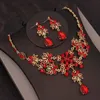 Charme baroque vintage rouge cristal bijoux de cheveux de mariée pour diadèmes et couronnes de mariage avec collier boucles d'oreilles ensembles princesse reine diadèmes