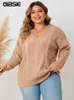 GIBSIE grande taille décontracté col en V câble tricot chandails femmes couleur unie goutte à manches longues pull ample pull automne hiver 240122