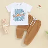 Комплекты одежды, пасхальная летняя одежда для маленьких мальчиков, футболка с принтом в стиле хип-хоп, скейтборд, топ, брюки с карманами, милая одежда для младенцев