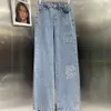 Pantalon de créateur en jean pour femme, pantalon en denim avec lettre graphique, taille haute, ample, effiloché, jambe droite