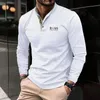 men's autumn and winter leisure printed long sleeve POLO shirt High quality lapel button down Tshirt European size long sle 240118
