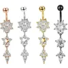 Navel Bell Button Rings Crystal Navel Nail Ring Alloy Zircon Bar Barbell Drop Flower Dangle Body Piercing Belly Button Rings Men Women Body Jewelry YQ240125