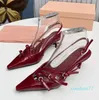 디자이너 -Slingback Sandals Heel Pumps Heels 5.5 cm 고양이 가죽 단독 여성 드레스 신발 파티 결혼식 이브닝 신발 신발