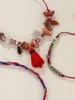 Strand 3 Alloy Stone Crystal Beads With Red Fringe Hanging Ornaments Hand Rope Set