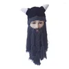 BERETS 2024 BARBARIAN VIKING BEANIE BEANIE BEARD HORN HAT HANDMADE編み冬の温かい帽子男性女性誕生日クールな面白いギャグパーティークリスマス