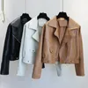 Jaqueta de couro feminina streetwear para mulheres moda primavera outono zíper motociclista motocicleta casacos falsos senhoras marrom plutônio outwear