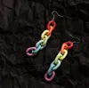 Cute Acrylic Rainbow Chain Earring for Women Handmade Long Colorful Dangle Ear Clip Hook Earrings Club Charms Jewelry Accessories Wholsale Price