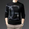 Men's Sweaters Light Luxury Velvet Knitted Pullover 2023 Winter O-Neck Embroidery Print Long Sleeved Designer Warm Sweaters Men's Clothing Tops T240126