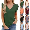 Kvinnors T-skjortor Casual Solid Color Cotton Sense V-Neck Wood Ear Trim Short Sleeve Top Woman Clothing 2024 Fashion T-Shirts