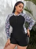 Women's Swimwear Rash Guard Surf Plus Size Swimsuit Woman 2024 One-Piece Long Sleeve Swimming Suit Sunscreen Beach Bath