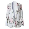 Kvinnors kostymer Kvinnor Elegant blommigt tryck Knapplösa Blazers Vit Midlängd Överstorma 2024 Spring Autumn Office Work Casual Blazer