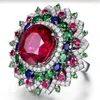 Cluster Rings Luxury Flower Colorful Zircon Ring 2024 European And American Fashion High Quality Jewelry Bridal Handwear