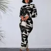 Casual Dresses Long Sleeve Slim Fit Dress Printed Maxi For Women High Collar Soft Elastic Sheath Ankle Length Fall