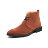 Botas clássica marca masculina camurça versátil vestido de negócios inverno tornozelo elegante vermelho marrom sapatos altos