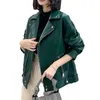 Primavera de couro feminino genuíno casaco curto motocicleta pele carneiro coreano solto jaqueta moda