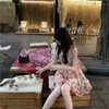 Robes décontractées Mode coréenne Taille haute Élégance Slim Fragmenté Fleur Sangle Robe Été Français A-ligne Courte Vêtements Féminins