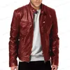 Herrjackor 2023 Motorcykeljacka Mens Slim Fit Stand Collar Pu Jacket Autumn Windsecture Zipper Jackets Men Leather Coat T240126