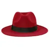 Vintage Classic Felt Jazz Fedoras Şapkaları Büyük Brim Cloche Kovboy Panama Kadın Erkekler Siyah Kırmızı Trilby Derby Bowler Top Hat 240124