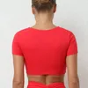 Camicie attive Donna Yoga con coppe Abbigliamento sportivo T-shirt manica corta con scollo a V incrociato per abbigliamento fitness Abbigliamento sportivo femminile Top Abbigliamento da allenamento in palestra