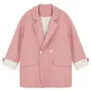 Women's Suits 2024 Korean Version Pink Blazer Jacket Double Breasted Loose Fitting Casual Suit For Spring And Autumn Seasons