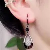 Stud 2024 New Fashion Trend Unique Design Exquisite Light Luxury Black Zircon Hollow Water Drop Earrings For Women Jewelry Party Gift Q240125