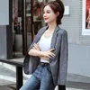 Garnitury damskie S-3xl Kobiet Blazer Jacket Plaid Slim Spring Autumn Casual Office Prace plus rozmiar ciemnoniebieski szary