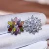 2024 Hot Selling Luxury Silver Plated örhängen Kvinnor Flower Double Zircon Diamond Stud Fashion Earrings Smycken