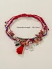 Strand 3 Alloy Stone Crystal Beads With Red Fringe Hanging Ornaments Hand Rope Set