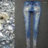 Damesbroeken Dames Strass Diamant Denim Jeans Skinny Stretch Potlood Slank Vintage Casual