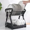 Kitchen Storage Dish Drainer Drying Rack Double Layer Shelf Knife Fork Container Holder Cutting Board Stand