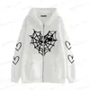 Men's Hoodies Sweatshirts Gothic Heart Mesh Print Hoodies Women Zip Pocket Hooded Casual Mens Sweatshirts Hip Hop Streetwear Jacket Harajuku Y2K Clothes T240126