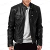 Herrjackor 2023 Motorcykeljacka Mens Slim Fit Stand Collar Pu Jacket Autumn Windsecture Zipper Jackets Men Leather Coat T240126