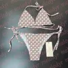 Costume da bagno bikini a lettera intera per donna Set biquinis sexy senza schienale Costume da bagno estivo da spiaggia con stampa di marca Halter V profondo