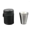 Mugs 4Pcs/Set 70Ml Stainless Steel Coffee Cup Portable Wine Outdoor Camping Travel Mug Set With Leather Case