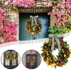 Decorative Flowers Fall Wreath Pomegranate For Front Door Thanksgiving With Striped Bow Harvest Indoor Outdoor Home Decor