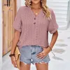 Women's T Shirts Casual V-Neck Rolled Button Short Sleeve T-Shirt Top Korean Reviews Many Clothes Official Store Ropa Mujer Juvenil