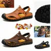 2024 Designer Summer Outdoor Mens Womens Casual Sandals with Strap Slippers Leather Women's Agate Black Brown Beach Shoes