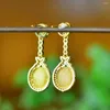 Boucles d'oreilles pendantes en Jade vert naturel, goutte d'eau incrustée de Zircon émeraude Hetian Jades néphrite, boucle d'oreille papillon de luxe pour femmes, bijoux fins