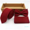 Bow Ties Solid Color Cotton Tie Set Mens Designer Classic Pocket Square Bowtie Necktie For Wedding Party Accessory Gift