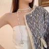 Designer Viviane Westwoods Vivienen Empress Dowager Xis Trois couches Perle Sparkling Diamond Tassel Saturn Irregular Long Collier Womens Sweater0152