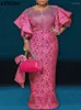Бальные платья Женское платье макси 2024 VONDA Элегантное летнее платье с рукавами в богемном стиле Сплошной цвет Водолазка Сарафан Модное платье больших размеров