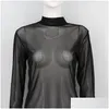 Women'S Blouses & Shirts Y Women T Shirt See Through Transparent Mesh Tops Long Sleeve Sheer Slim Ladies Turtleneck T-Shirt Clothing Ot2S9