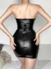 Casual Kleider Slash Neck Bodycon Kleid Für Frauen Ein Stück Y2k Kleidung PU Schwarz Vestidos Elegantes Para Mujer Sexi Nachtclub outfit