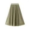 Skirts Tulle Pleated Skirt Women High Waist A Line Mesh Vintage Long Solid Color Sweet Swing Gauze Jupe Faldas Largas