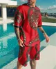 Men's Tracksuits Summer Sets T Shirt and Shorts Fashion Digital Printing Beach Wear Tow-piece Casual Clothes