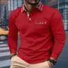 Men's T-Shirts SpringAutumn Men Long Seeved Polo Shirt Casual Sports Shirt Pure Color Red checked collar T-Shirt Fashion Breathable Men Cothing T240126