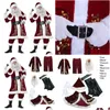 Christmas Decorations 9Pcs Veet Deluxe Santa Claus Father Cosplay Suit Costume Adt Fancy Dress Fl Set Sets Drop Delivery Dhhyv