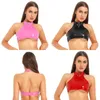 Women's Tanks Rave Crop Tops Glossy Patent Leather Party Clubwear Fashion O Ring Halter Vest Backless Camisole Sleeveless TankTop