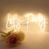 Led Neon Sign Led Neon Sign Lets Party Wall Hanging Lights 23x10in Varma Vit för Bachelorette Engagement Birthday Wedding Party Decor Lamp YQ240126